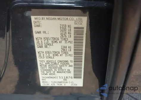 2012 Nissan Xterra S z USA, uszkodzony, nr VIN 5N1AN0NUXCC511876